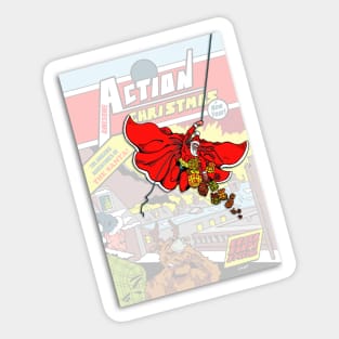 Super Sky Santa Action Christmas Comic Sticker